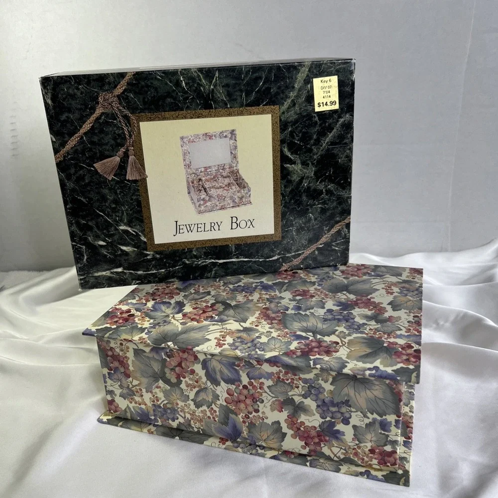 Vintage Kmart Ladies Fashion Jewelry Box‎ Removable Tray Red Grape Design